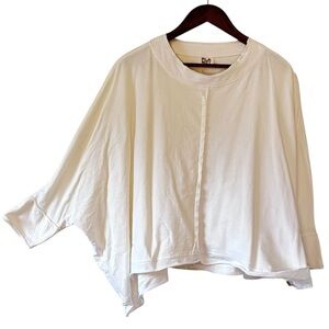 PLANET Lagenlook Dolman Cotton Knit Top Dropped Shoulder Center Seams White OS